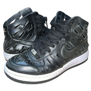 Women’s Nike Air Force 1 Ultra Force Mid Joli Black Leather Cut Out Sneakers - 6